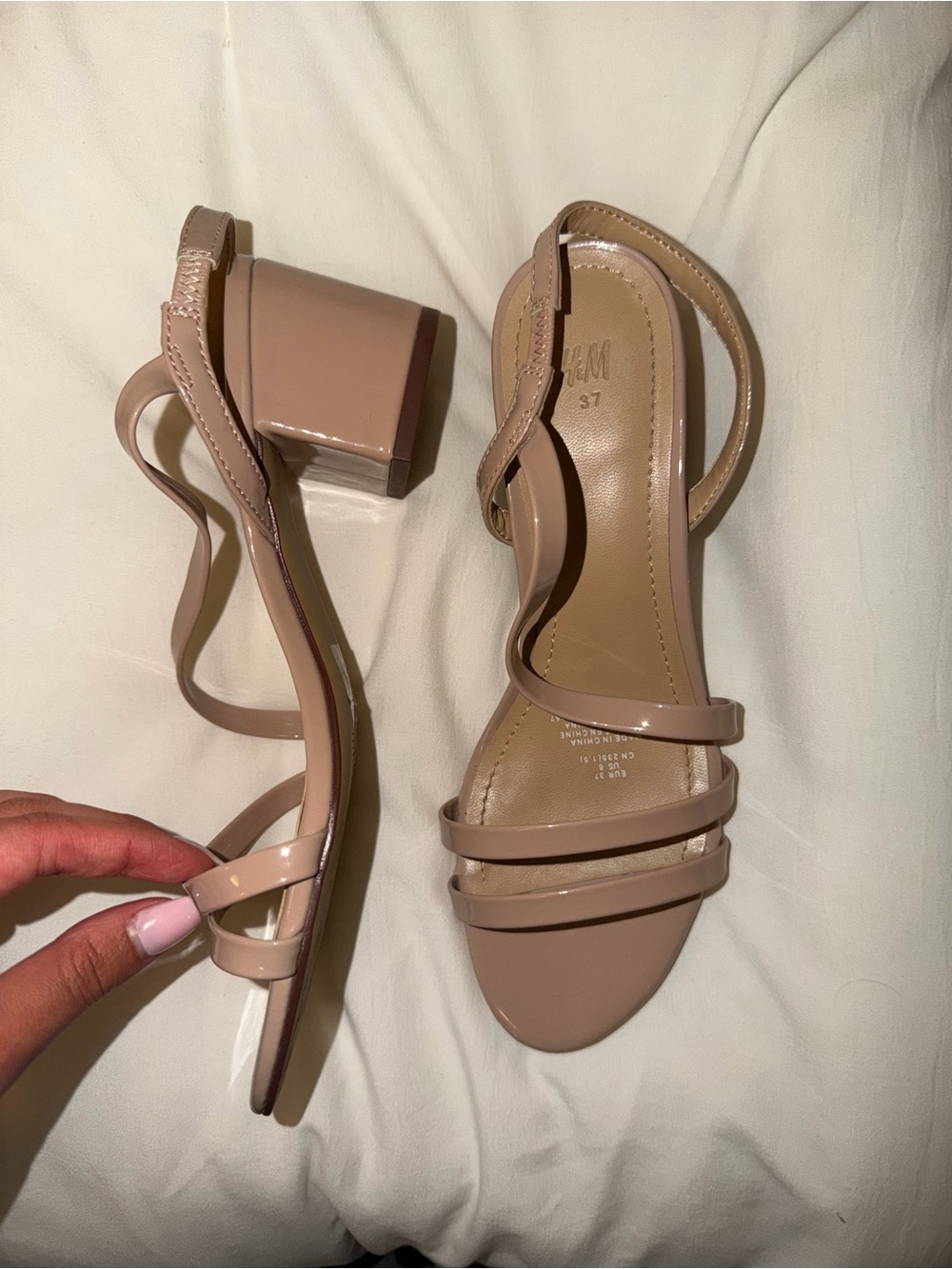 H&M Blush Patent Strappy Block Heel Sandals